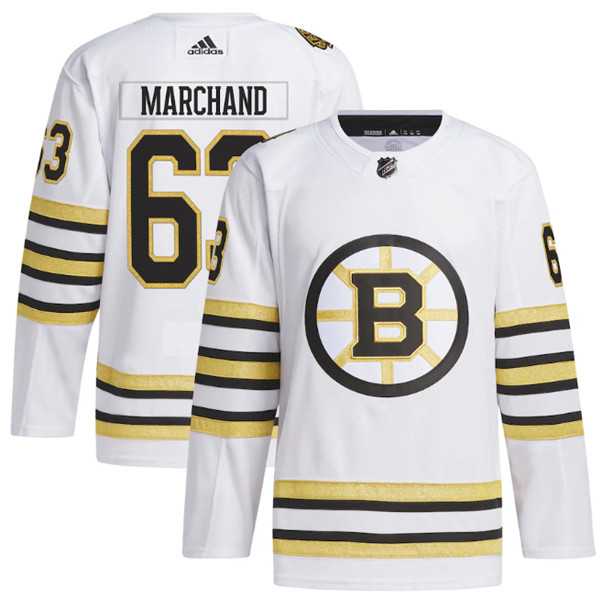 Men%27s Boston Bruins #63 Brad Marchand White 100th Anniversary Primegreen Stitched Jersey Dzhi->boston bruins->NHL Jersey